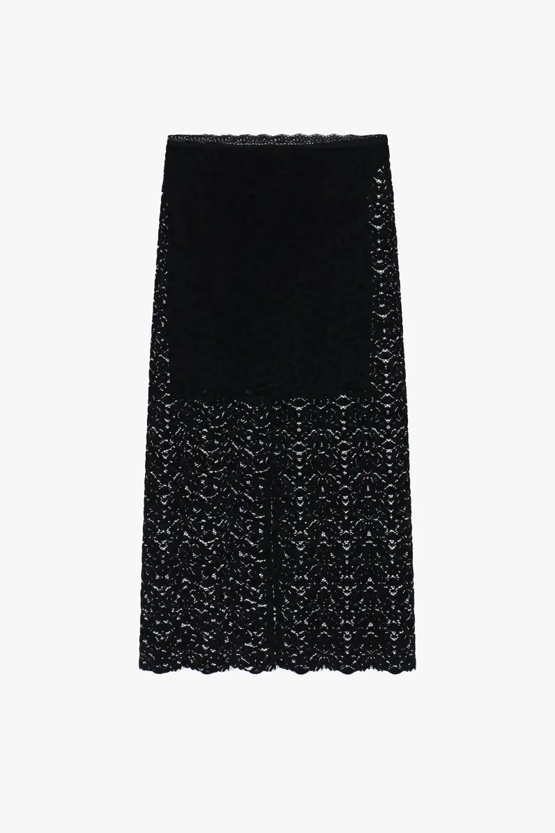 Gonna midi in pizzo con vita alta