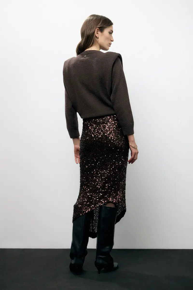 Gonna midi paillettes con spacco asimmetrico miniatura 3