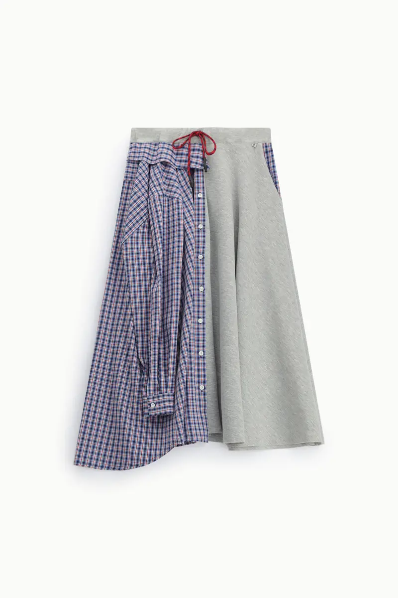 Gonna midi patchwork con coulisse e bottoni