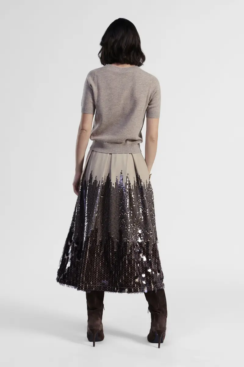 Gonna midi plissé con dettagli di paillettes miniatura 3