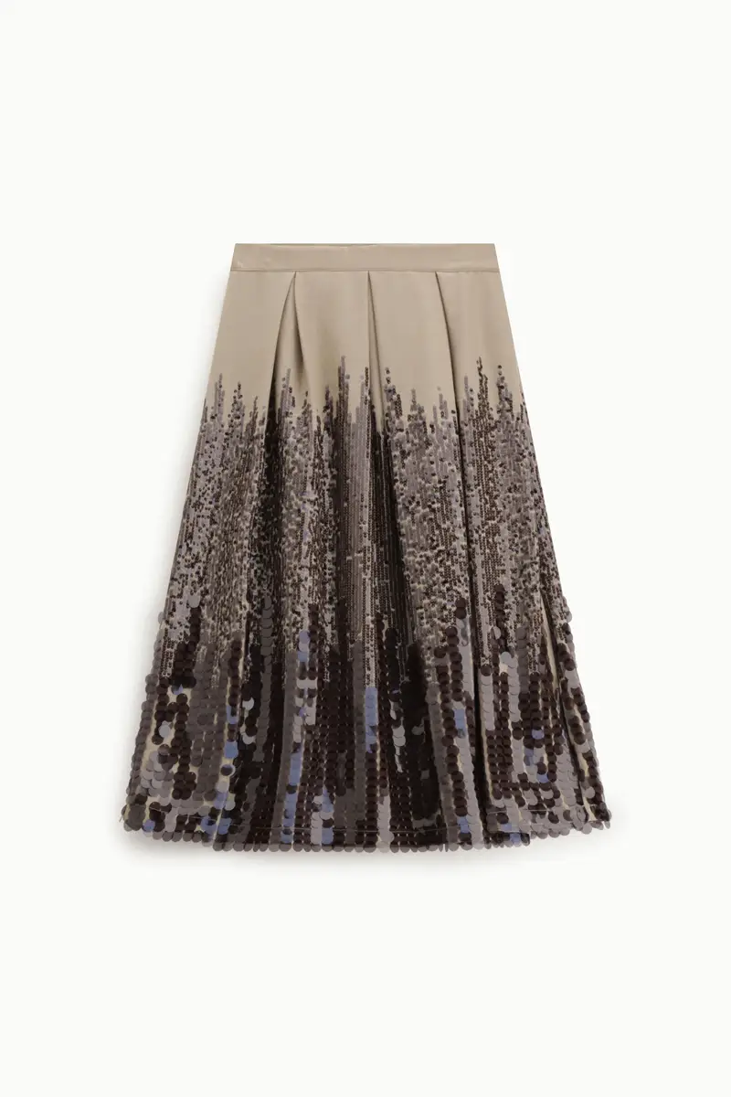 Gonna midi plissé con dettagli di paillettes