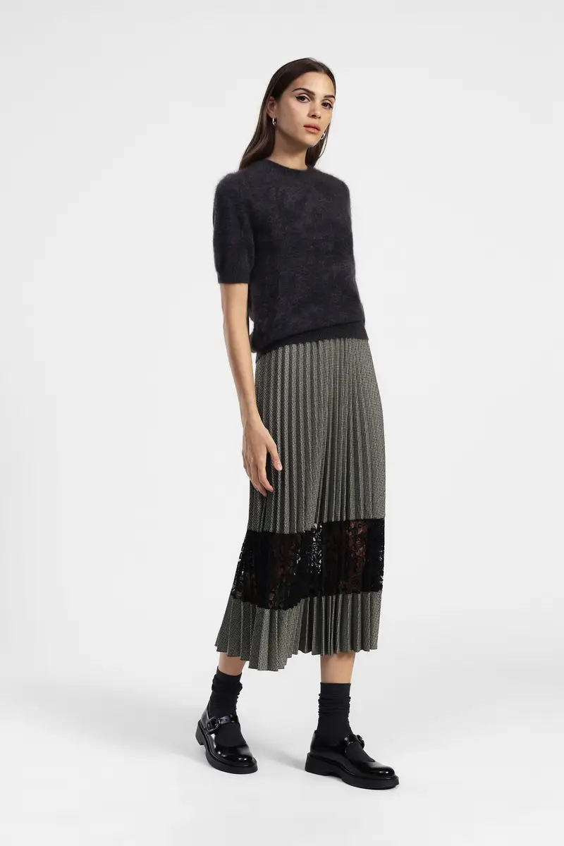 Gonna midi plissé con inserto in pizzo miniatura 2