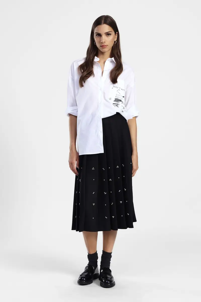 Gonna midi plissé vita alta con dettagli applicati miniatura 2