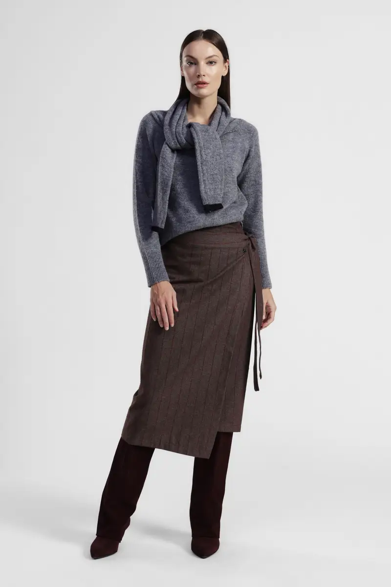 Gonna midi portafoglio a righe con cintura miniatura 2