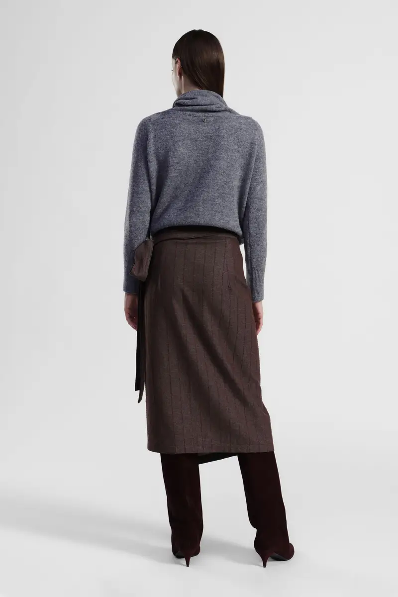 Gonna midi portafoglio a righe con cintura miniatura 3