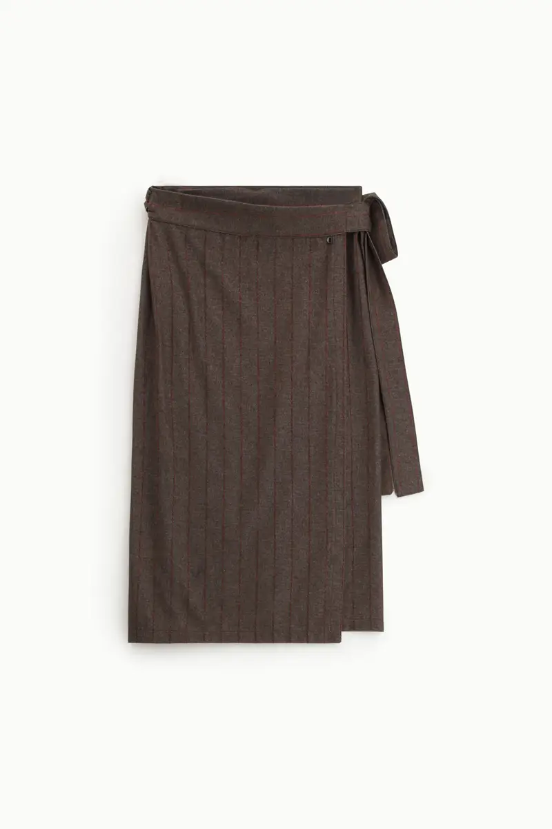 Gonna midi portafoglio a righe con cintura