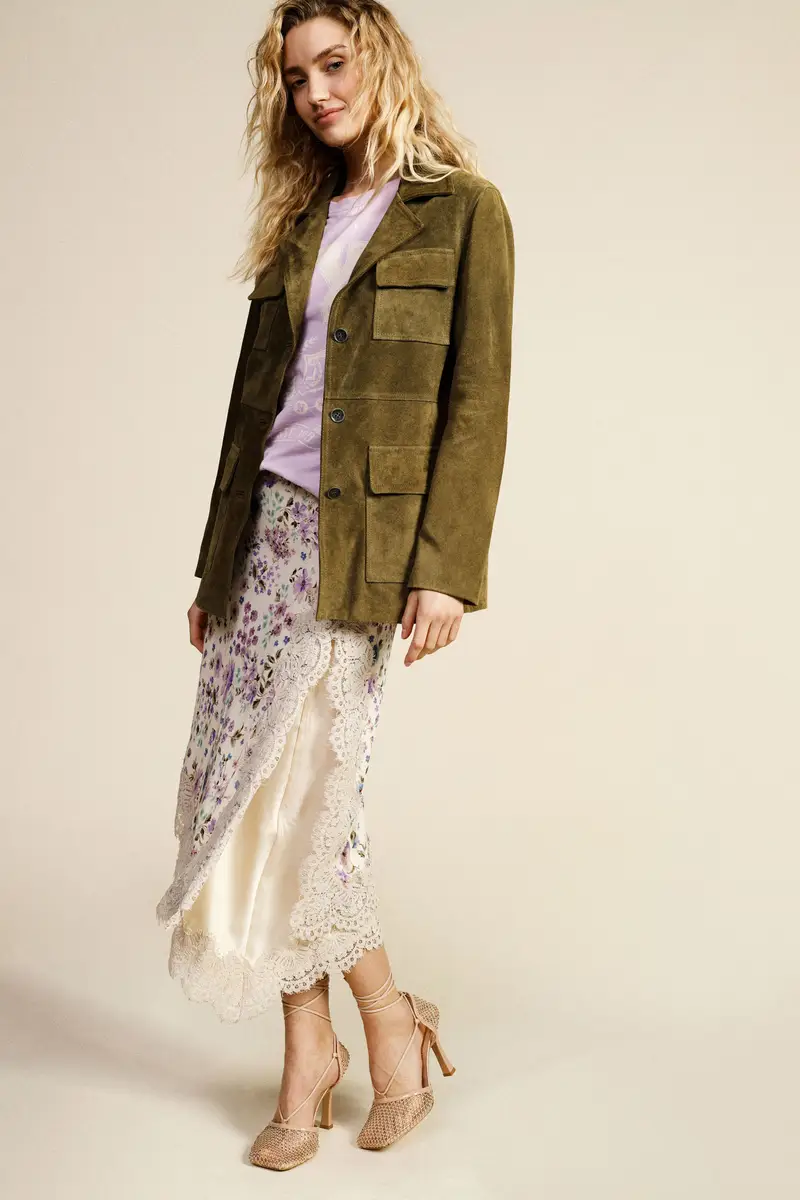 Gonna midi stampa floreale bordo in pizzo miniatura 3