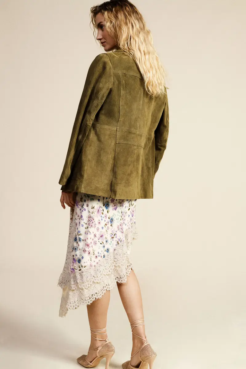 Gonna midi stampa floreale bordo in pizzo miniatura 4