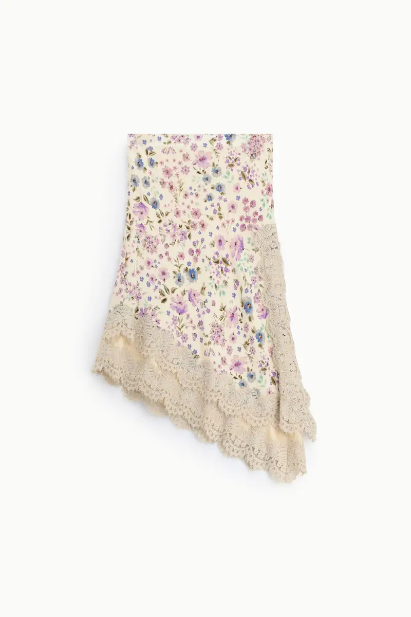 Gonna midi stampa floreale bordo in pizzo