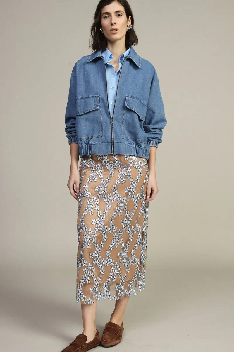 Gonna midi stampa floreale vita media miniatura 2