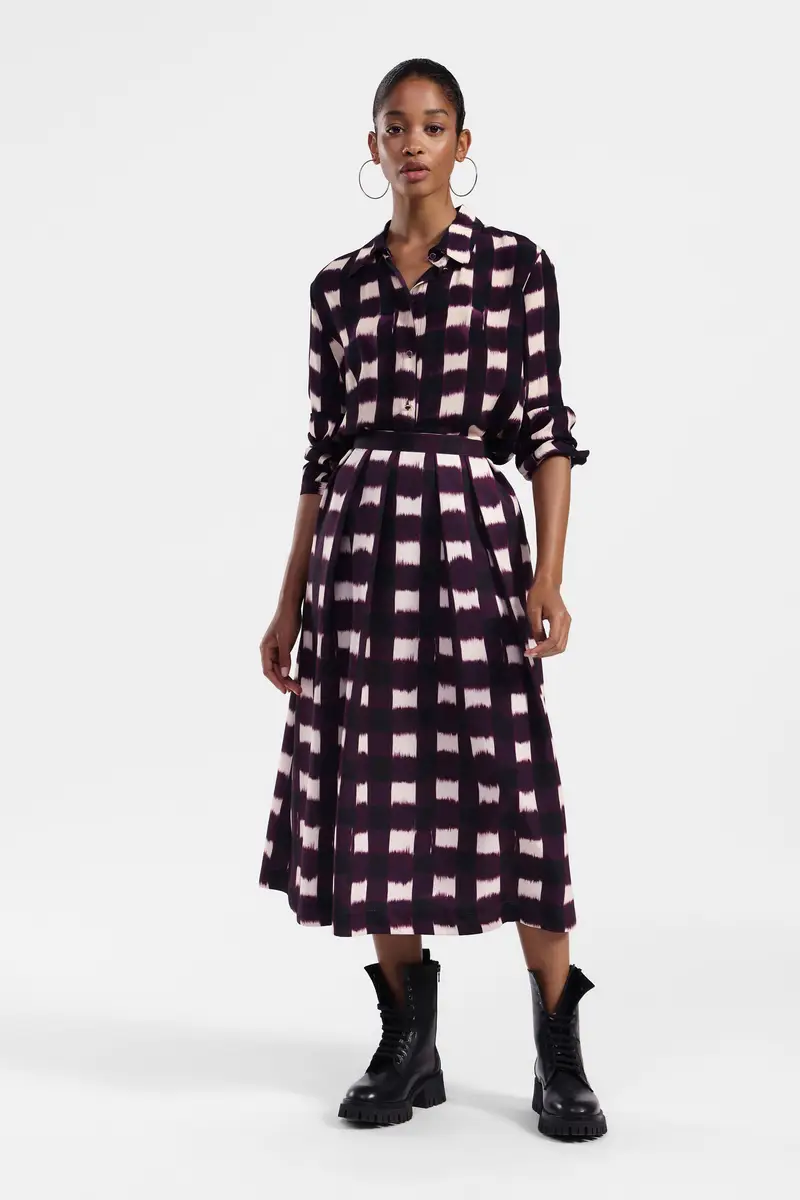 Gonna midi stampata a vita alta miniatura 2