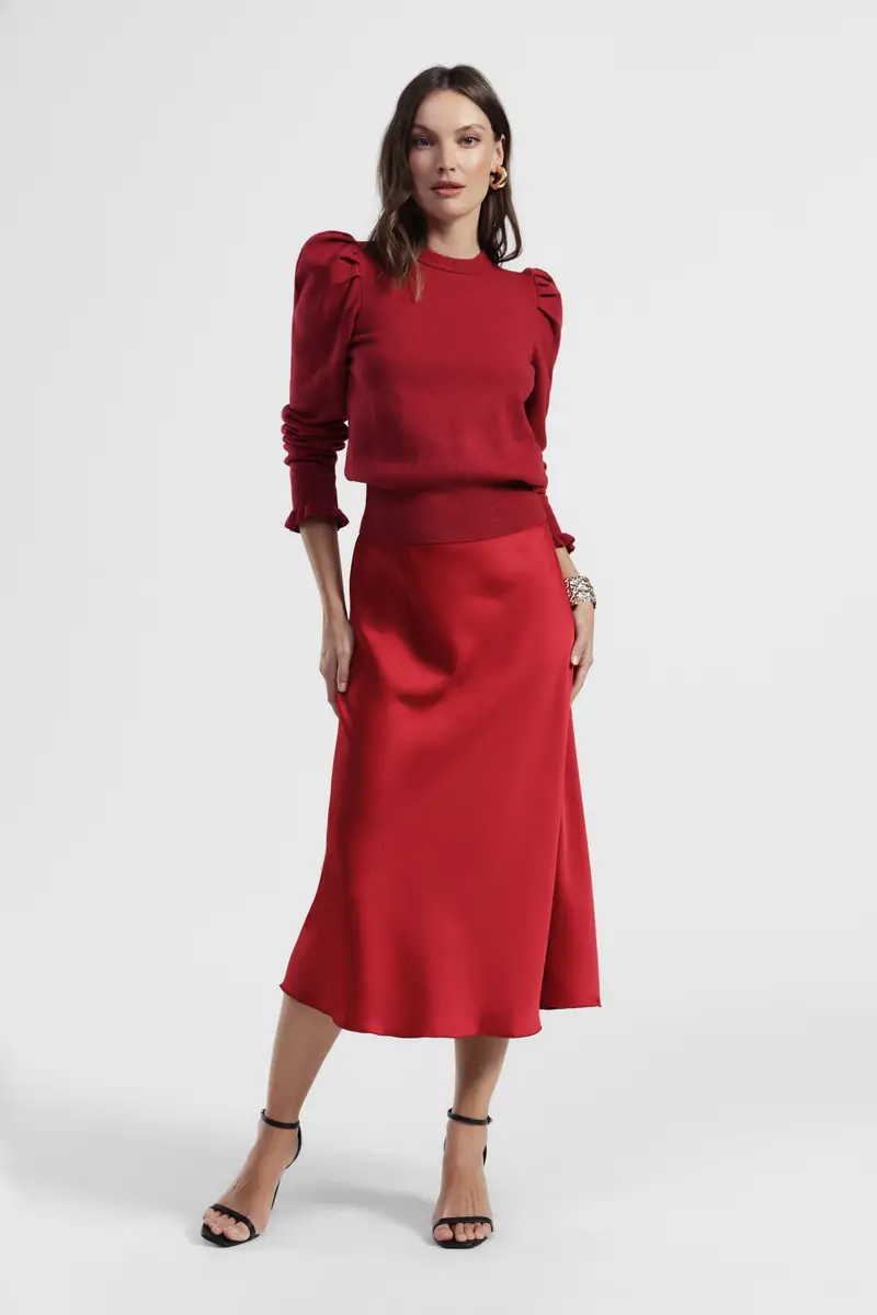 Gonna midi svasata tinta unita vita alta miniatura 2