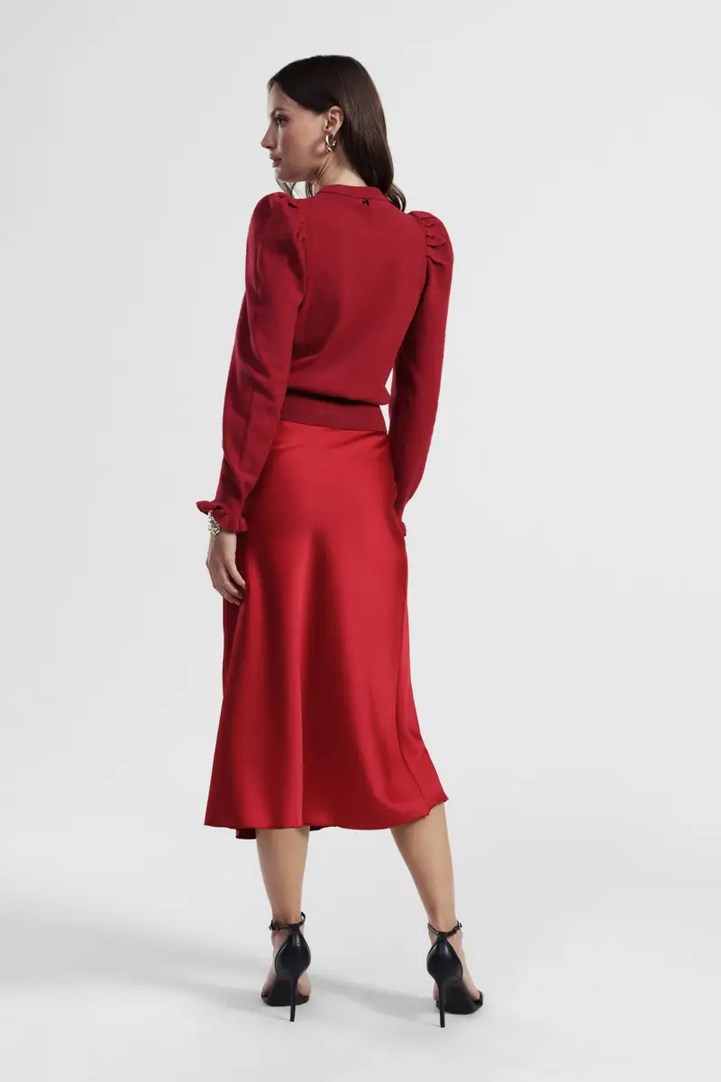 Gonna midi svasata tinta unita vita alta miniatura 3