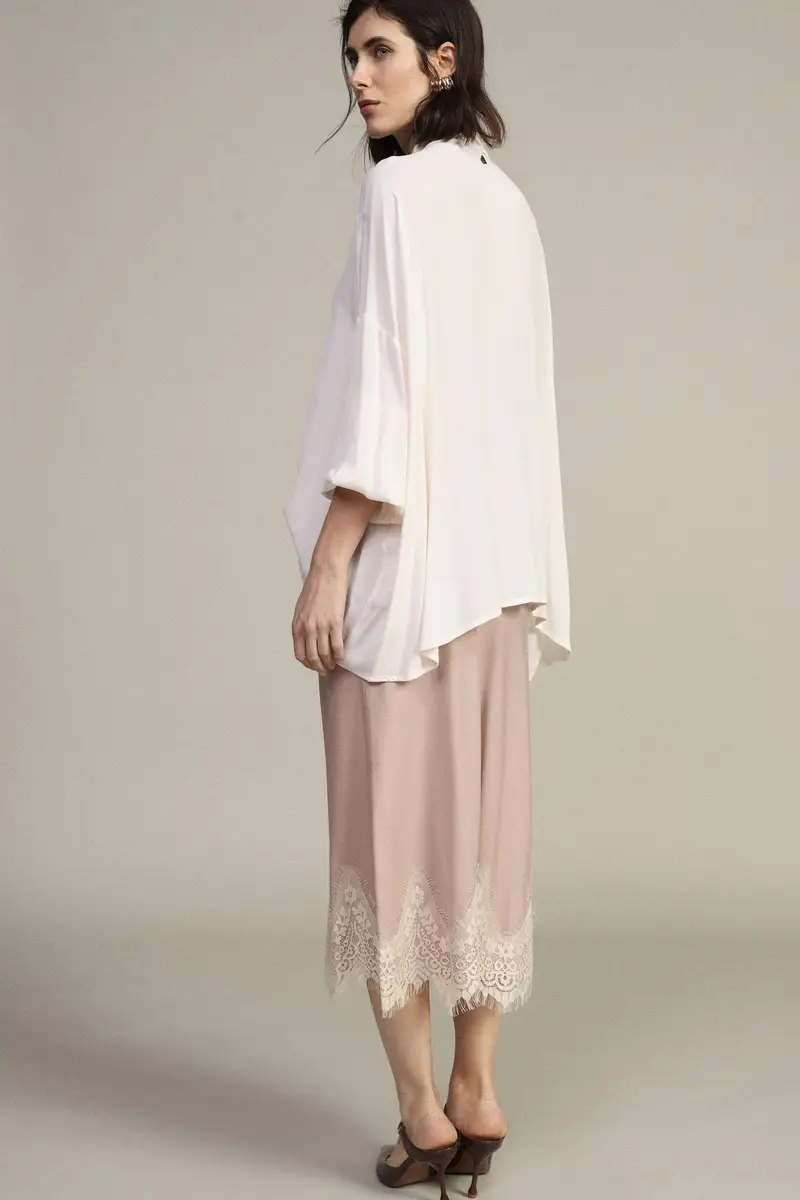 Gonna midi tinta unita con bordo in pizzo miniatura 3