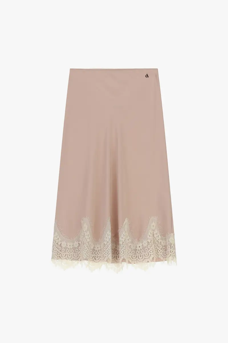 Gonna midi tinta unita con bordo in pizzo