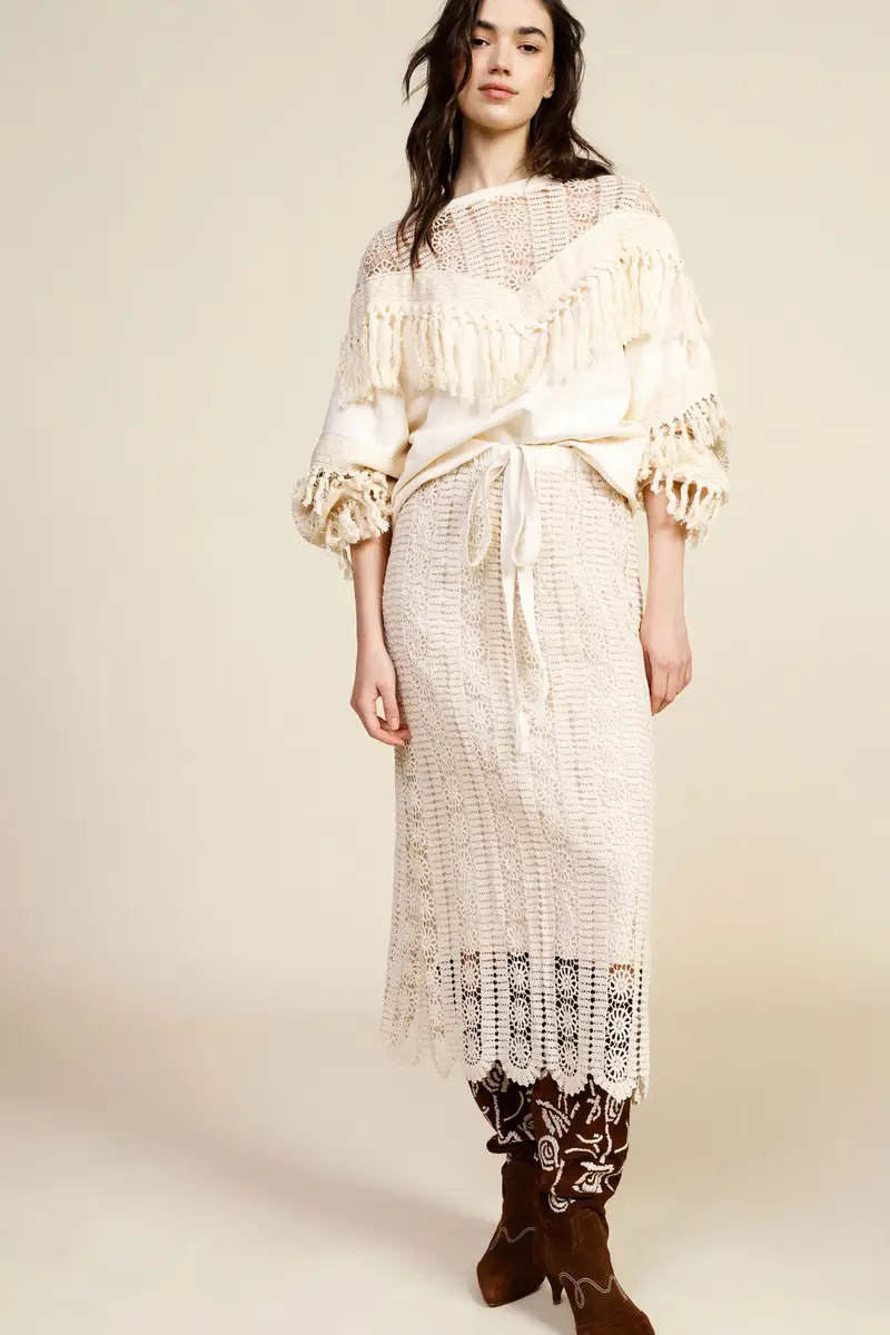 Gonna midi traforata con coulisse in vita miniatura 2