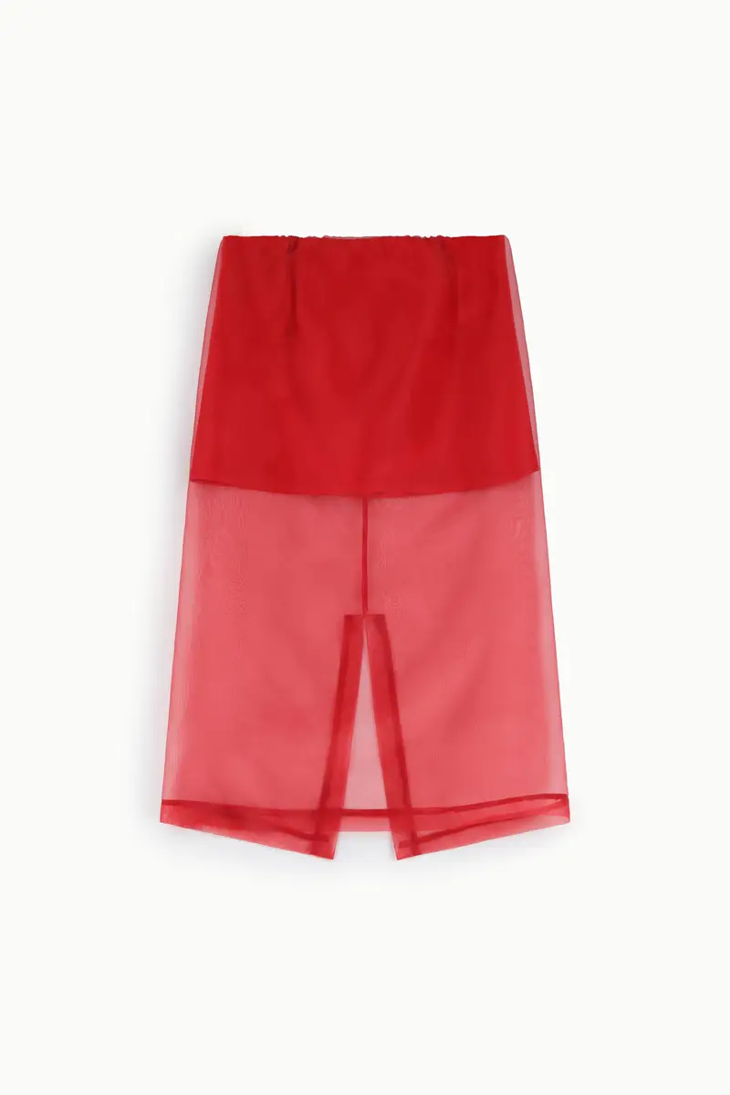 Gonna midi trasparente a vita alta con doppio strato