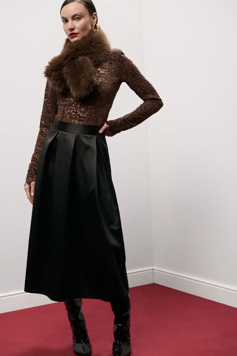 Gonna midi vita alta con cintura strutturata miniatura 2