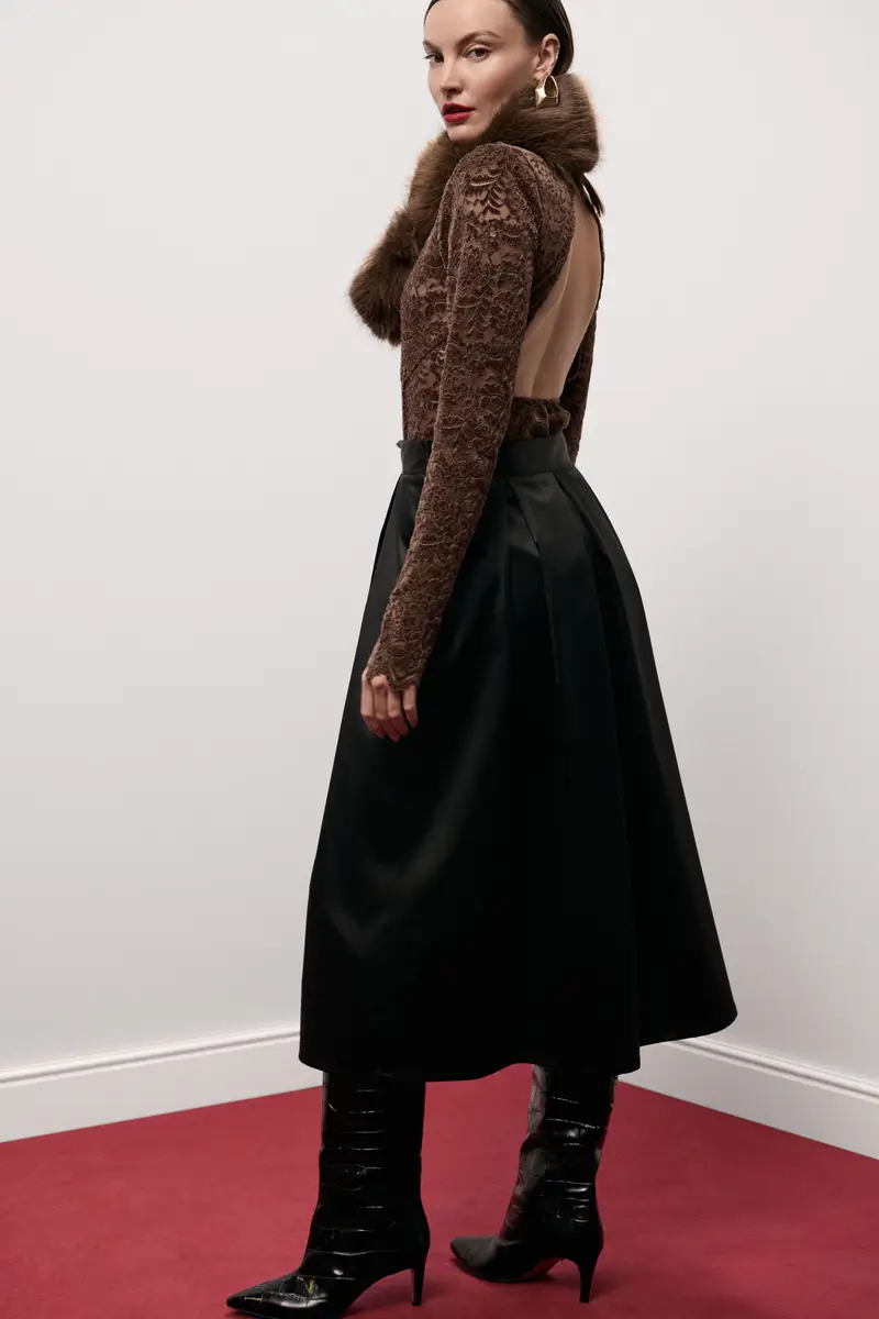 Gonna midi vita alta con cintura strutturata miniatura 3