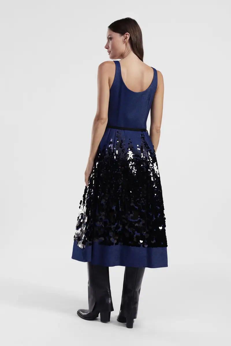 Gonna midi vita alta con maxi paillettes applicate miniatura 3