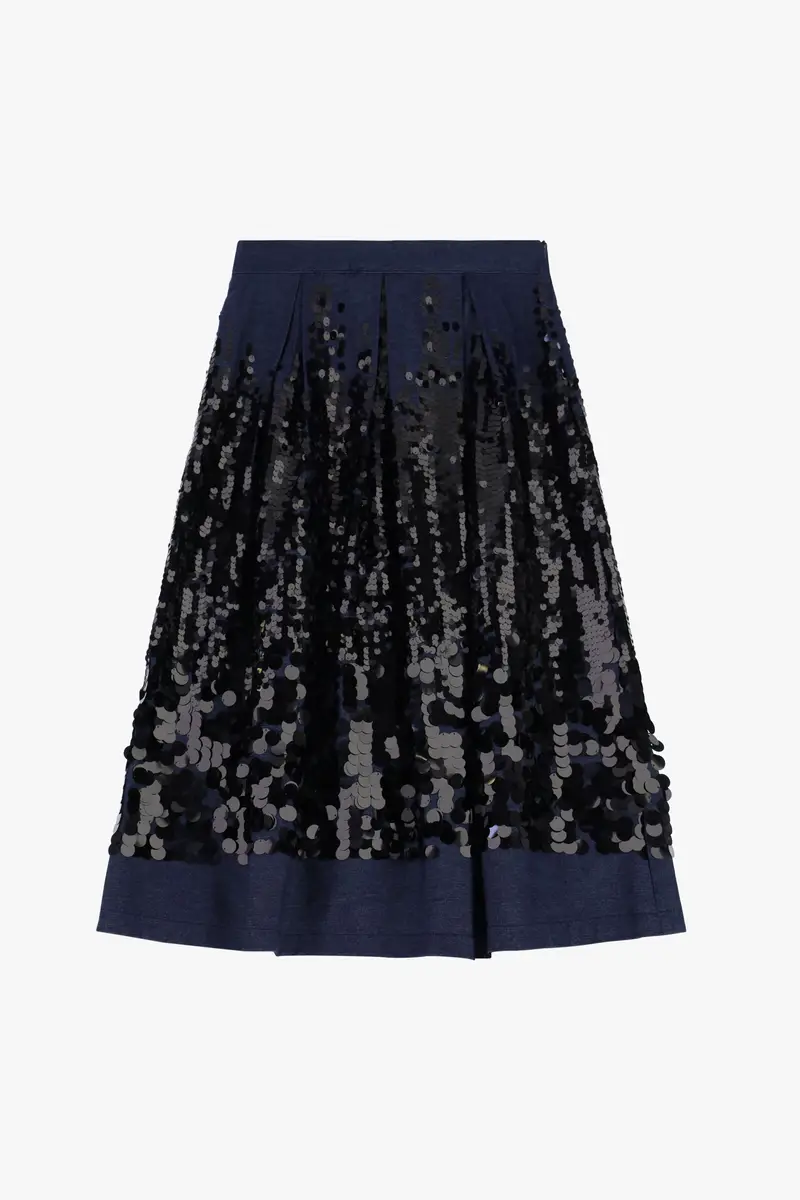 Gonna midi vita alta con maxi paillettes applicate