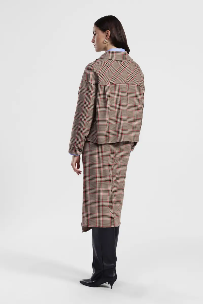 Gonna midi vita alta con motivo a quadri e drappeggio miniatura 3