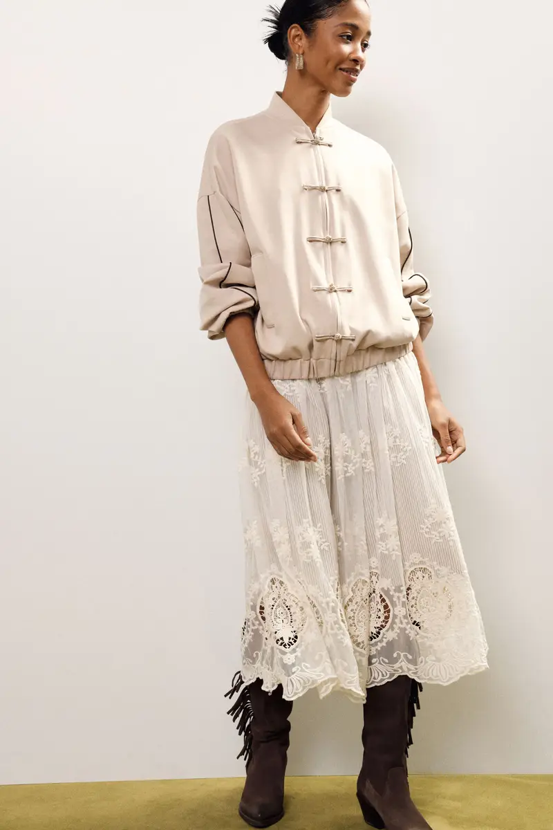 Gonna midi vita alta con ricami traforati miniatura 2