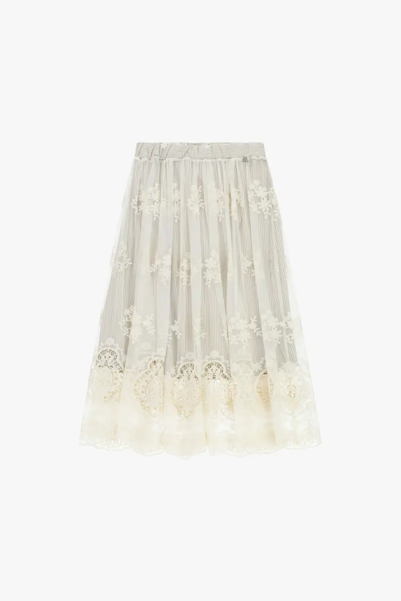 Gonna midi vita alta con ricami traforati