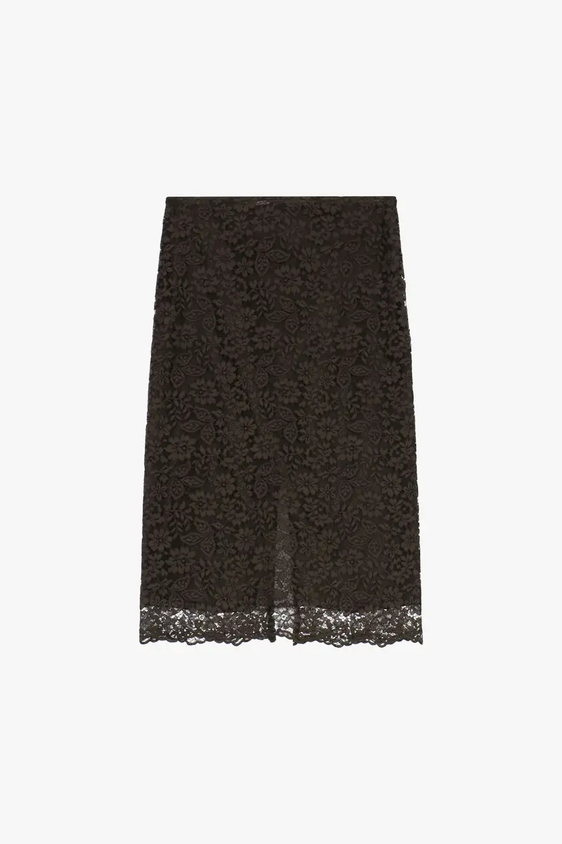 Gonna tubino in pizzo floreale vita alta