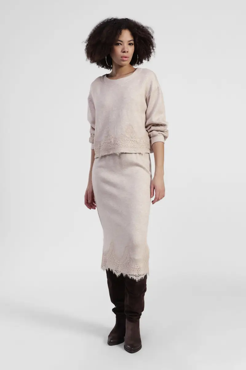 Gonna tubino midi vita alta con bordo in pizzo miniatura 2