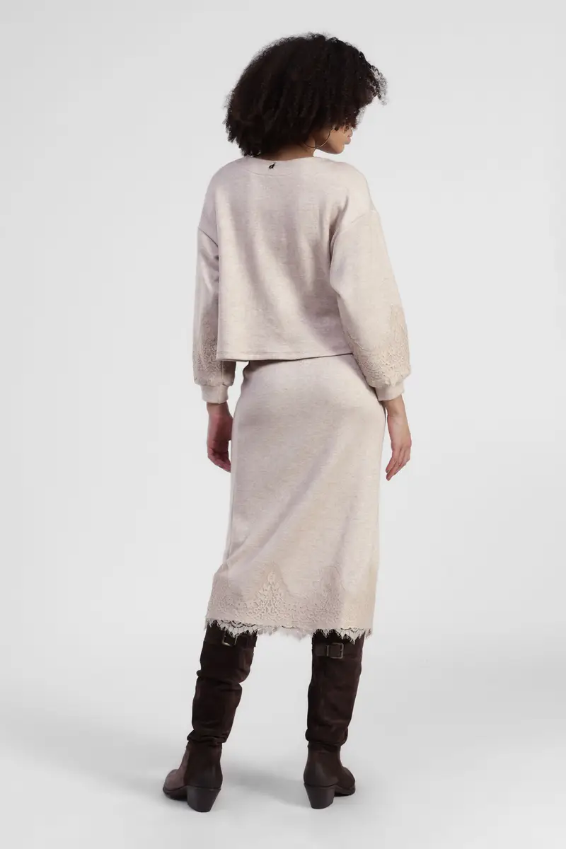 Gonna tubino midi vita alta con bordo in pizzo miniatura 3