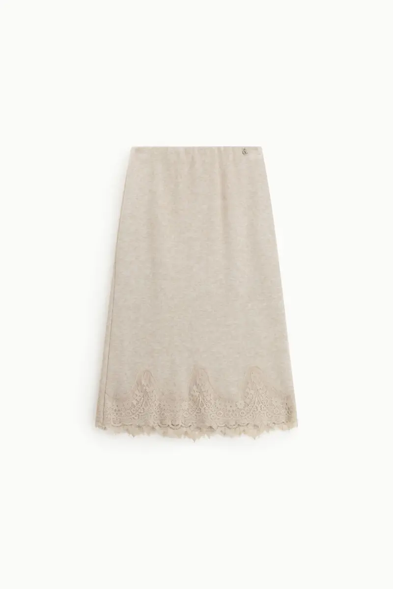 Gonna tubino midi vita alta con bordo in pizzo