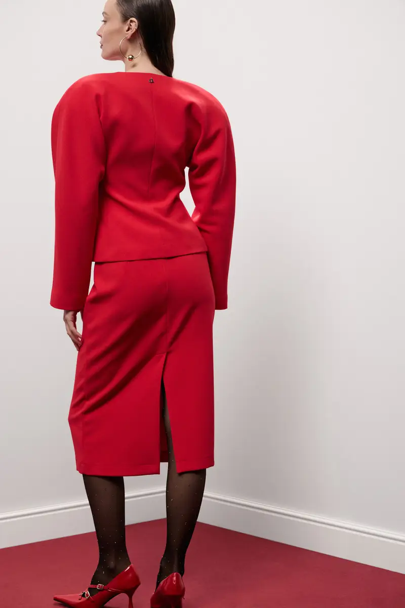 Gonna tubino midi vita alta con spacco miniatura 3