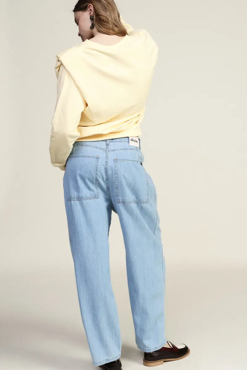 Jeans ampi con vita alta e coulisse miniatura 3