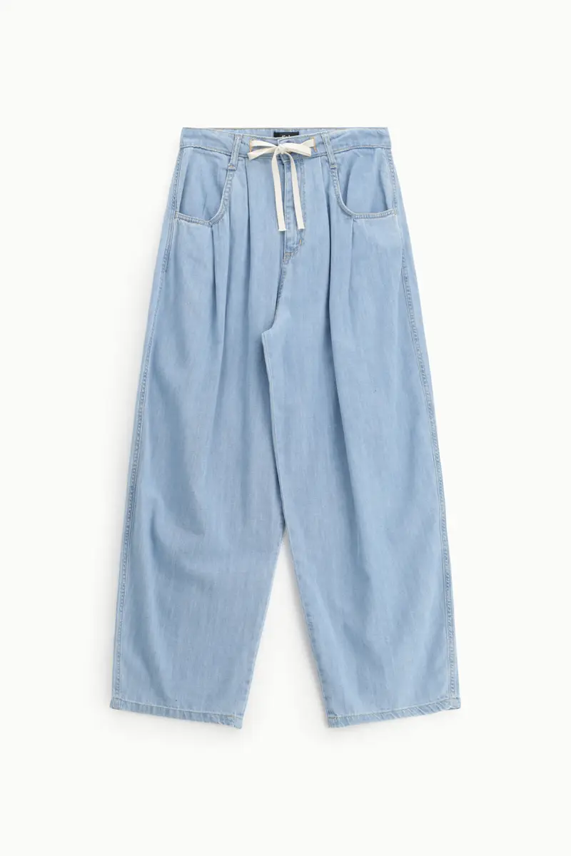 Jeans ampi con vita alta e coulisse