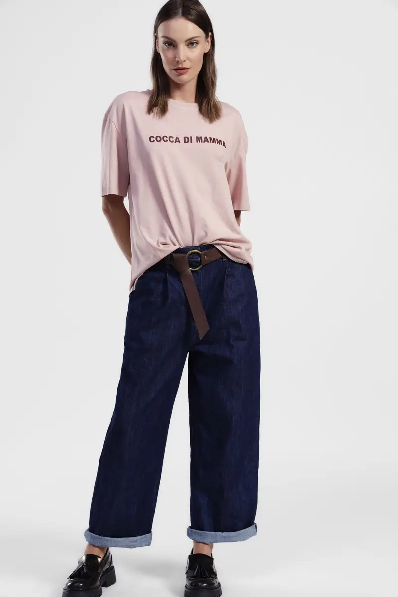 Jeans baggy vita alta con cintura e risvolto miniatura 4