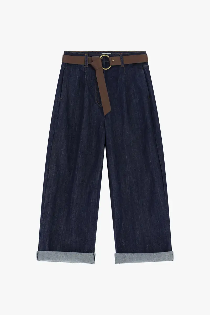 Jeans baggy vita alta con cintura e risvolto