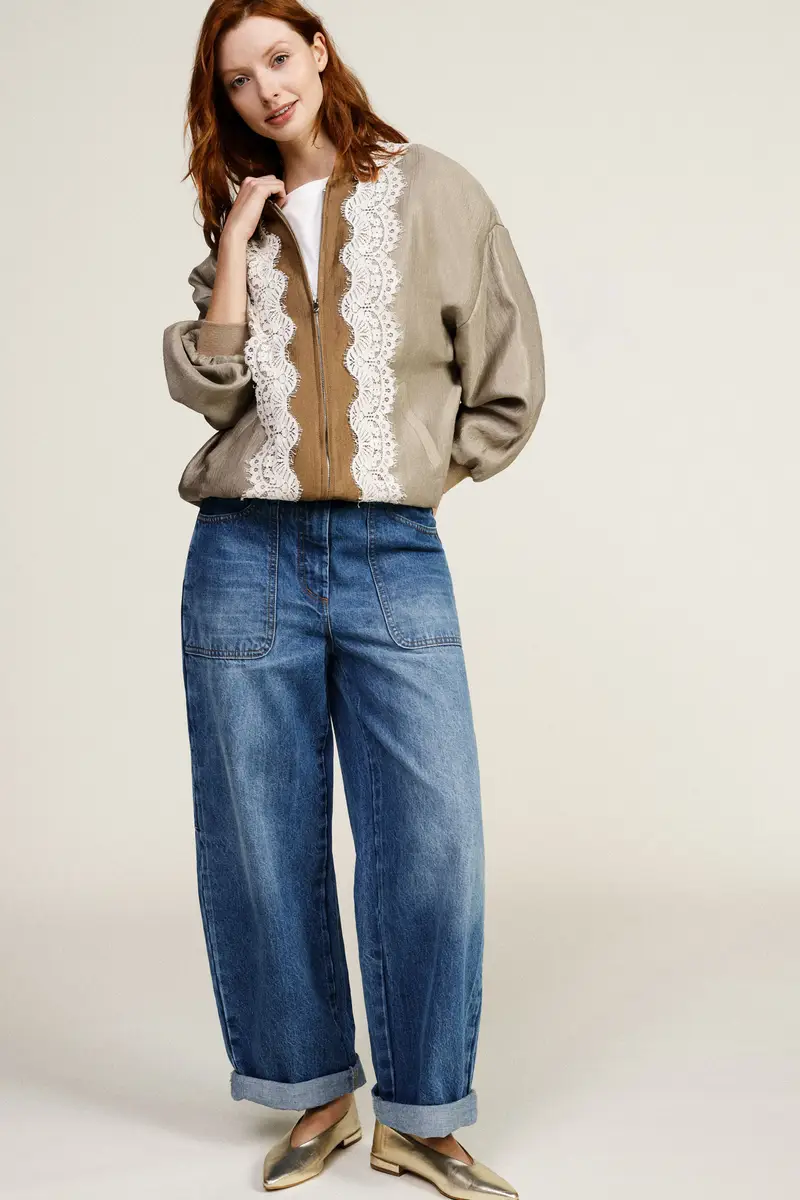 Jeans balloon fit con tasche frontali e risvolto miniatura 2