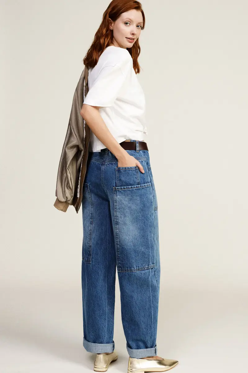 Jeans balloon fit con tasche frontali e risvolto miniatura 3