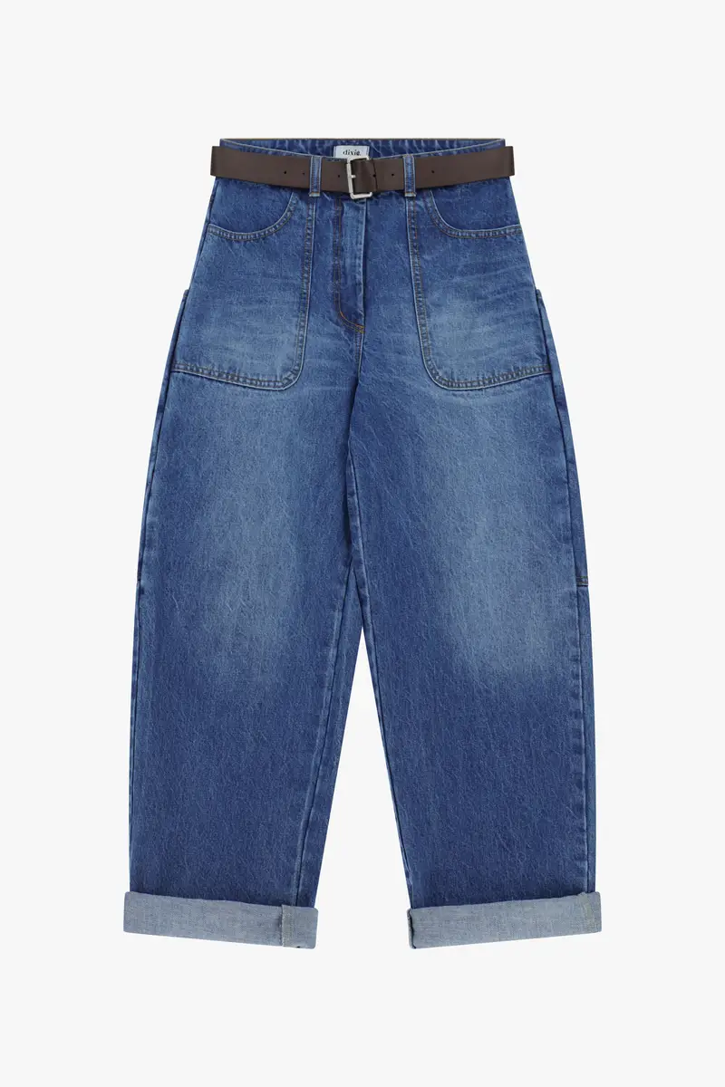 Jeans balloon fit con tasche frontali e risvolto