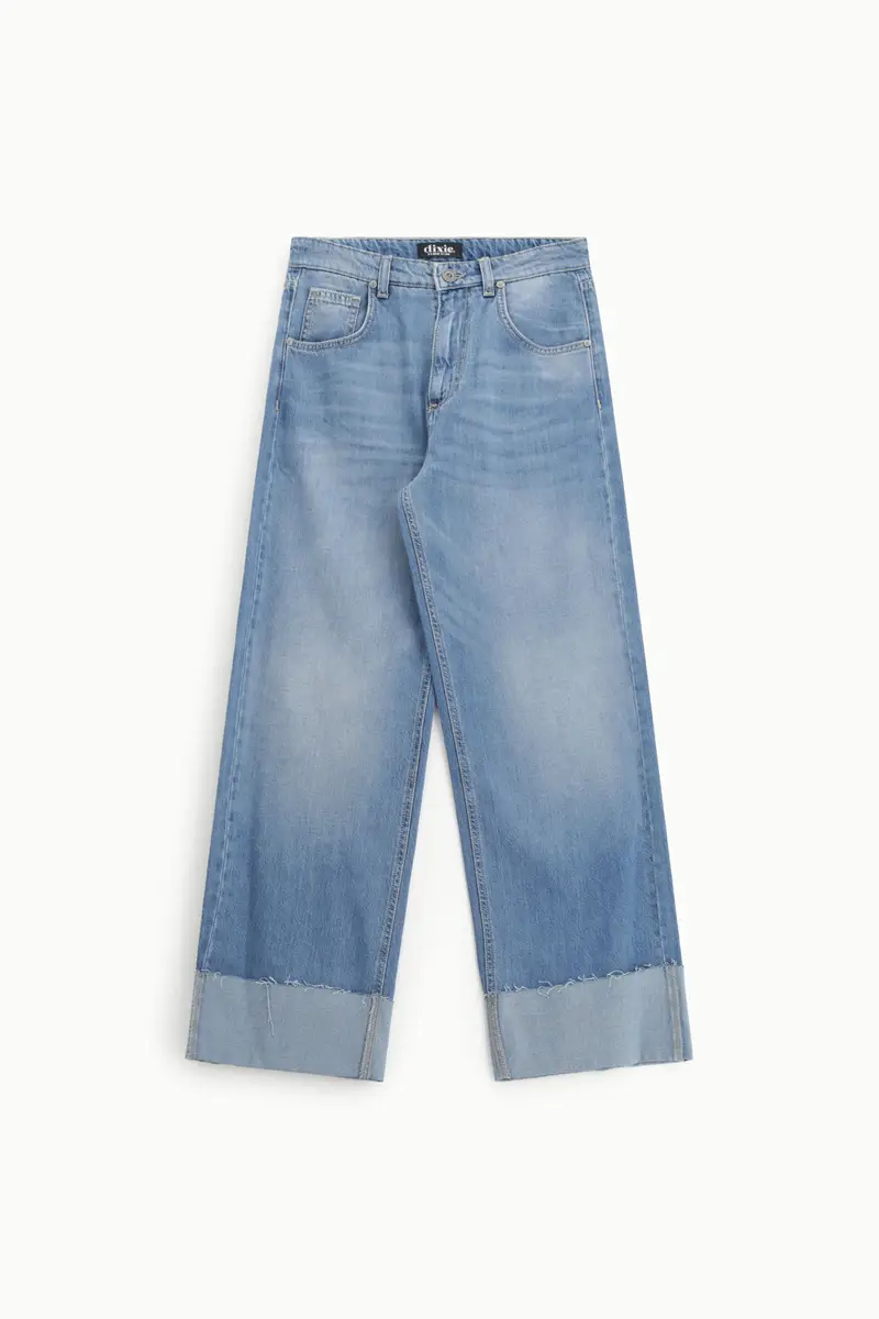 Jeans gamba ampia risvolto alto vita alta