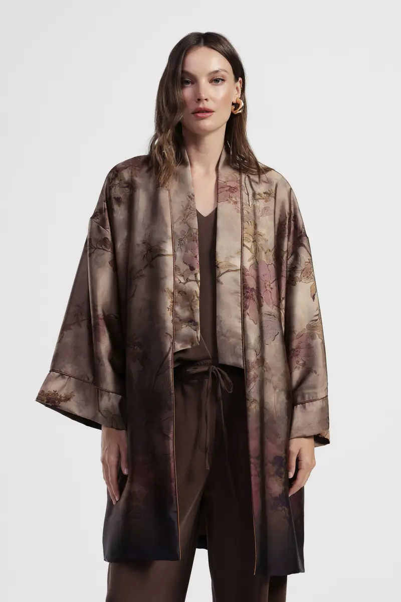 Kimono ampio stampato floreale senza chiusura miniatura 2