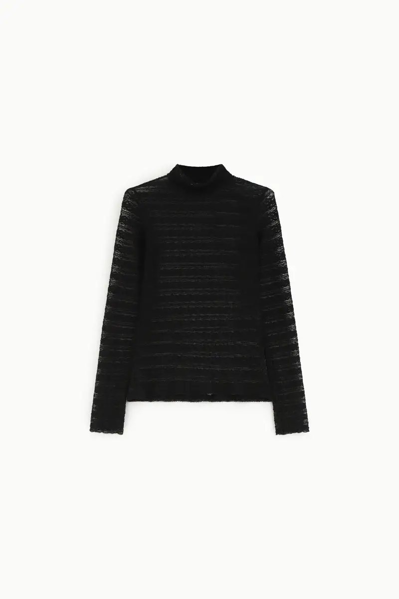 Maglia a maniche lunghe trasparente lavorata a righe