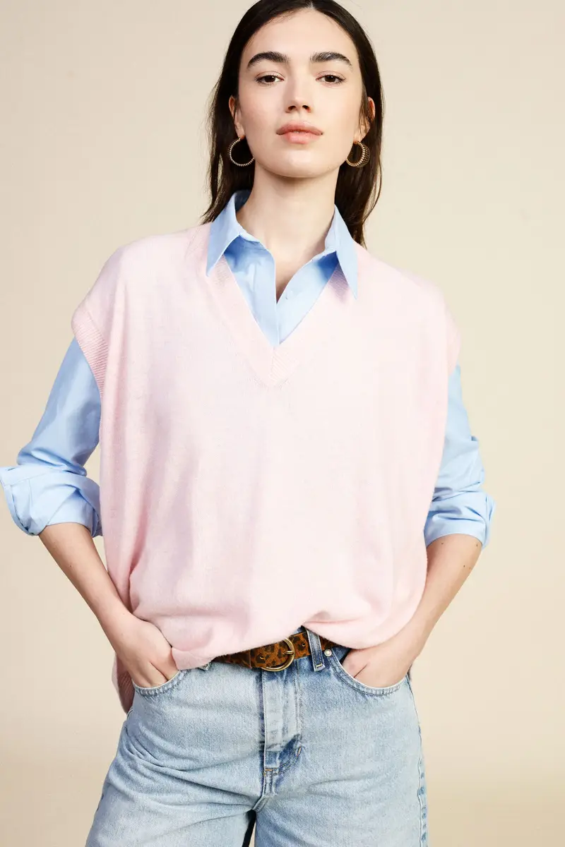 Maglia smanicata scollo a v vestibilità morbida miniatura 2