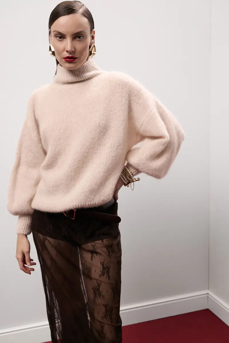 Maglione a collo alto maniche lunghe ampie miniatura 2