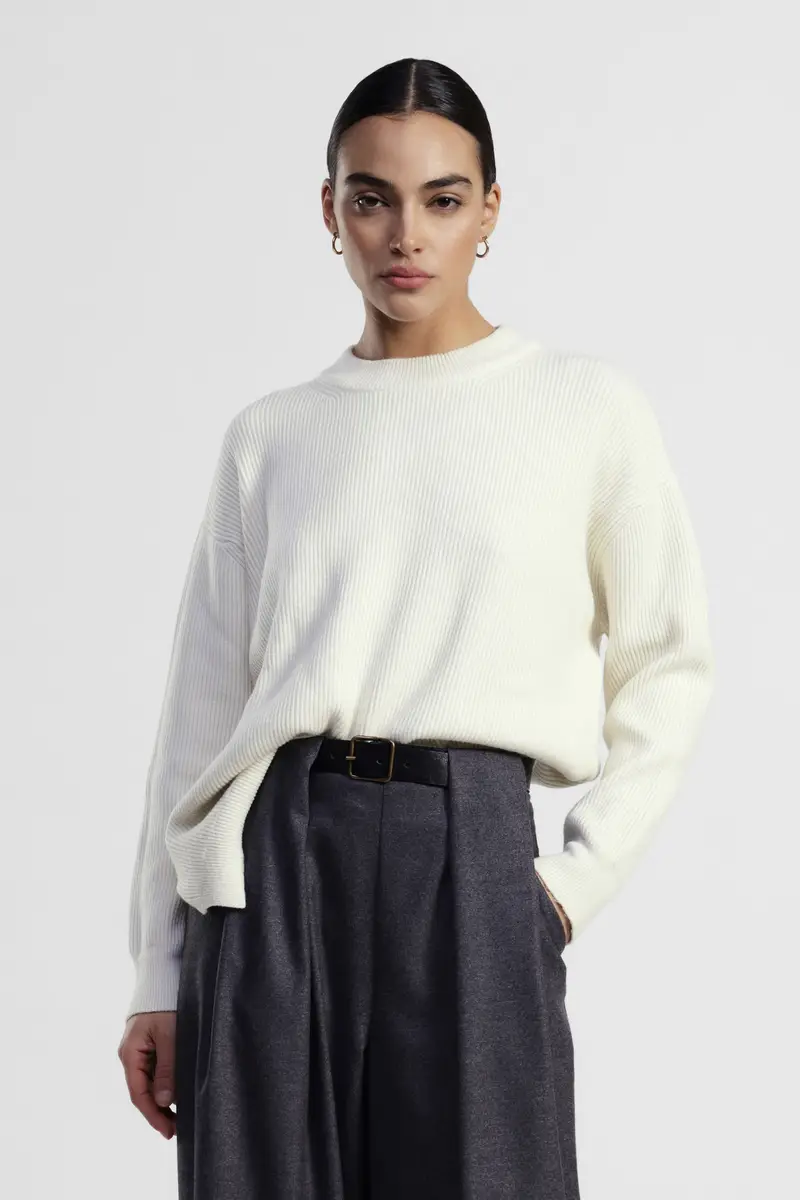 Maglione a coste fit morbido collo giro miniatura 2