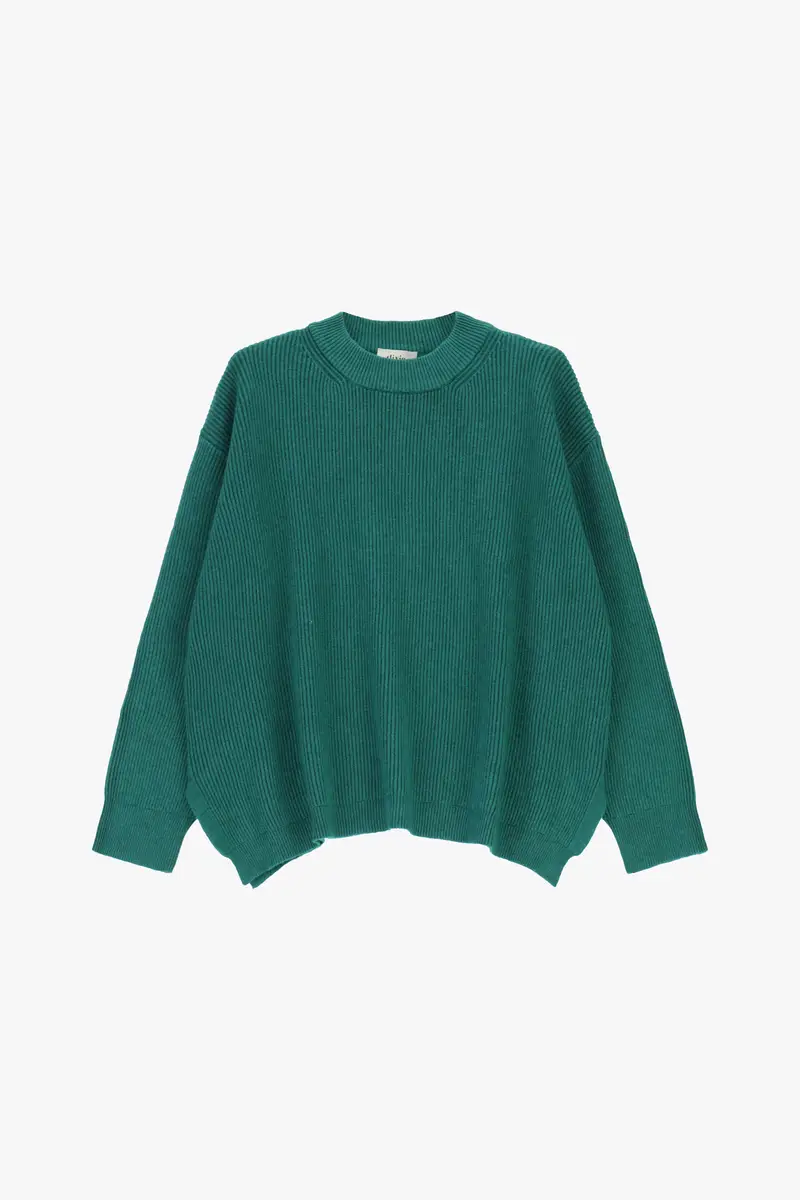 Maglione a coste fit morbido collo giro