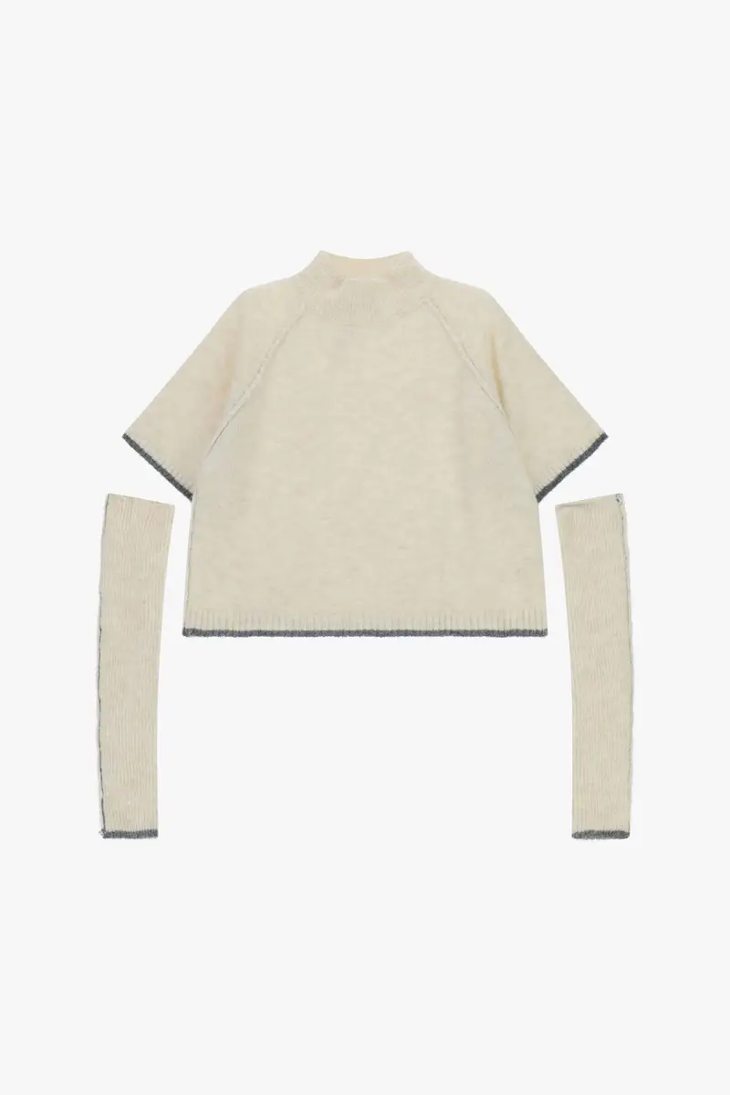 Maglione a maniche corte con collo alto e polsini