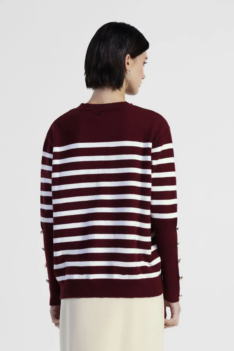Maglione a righe con bottoni sulle maniche miniatura 3