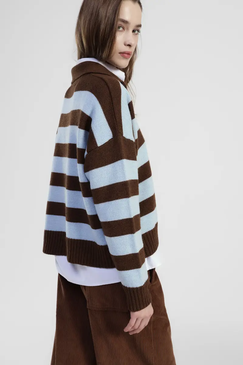 Maglione a righe con colletto e bottoni miniatura 3